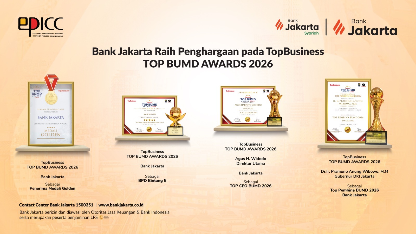 Konsisten Lanjutkan Transformasi, Bank Jakarta Raih TOP BUMD Awards 2026